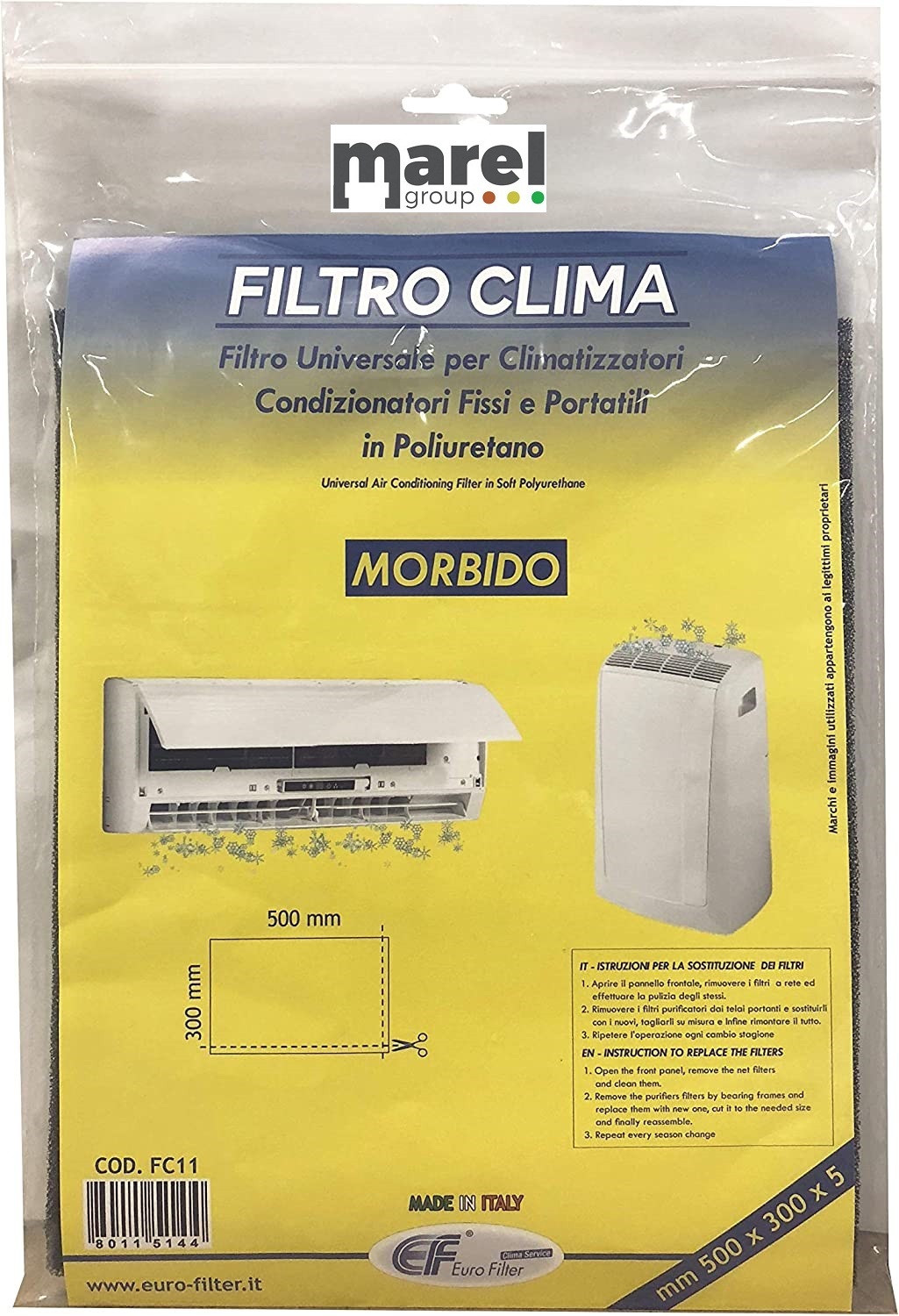 Filtro Universale 300x500x5 millimetri (ritagliabile) Per Climatizzatori Fissi e Portatili di tutte le marche in Poliuretano